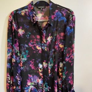 Multi-color sheer long sleeve blouse